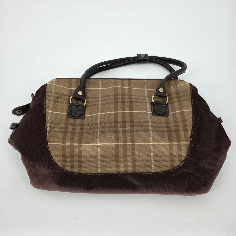 Vintage Eddie Bauer Carry on Weekend Bag Luggage Tartan Plaid Canvas Leather $$$